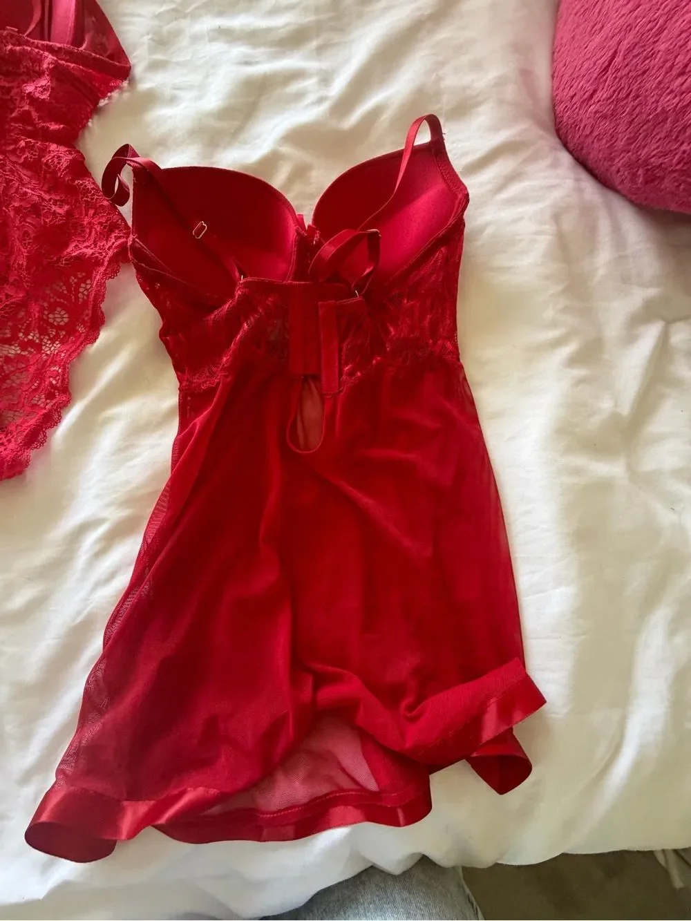 Daisy Fuentes Red Lace Bodysuit and Red Chemise Set